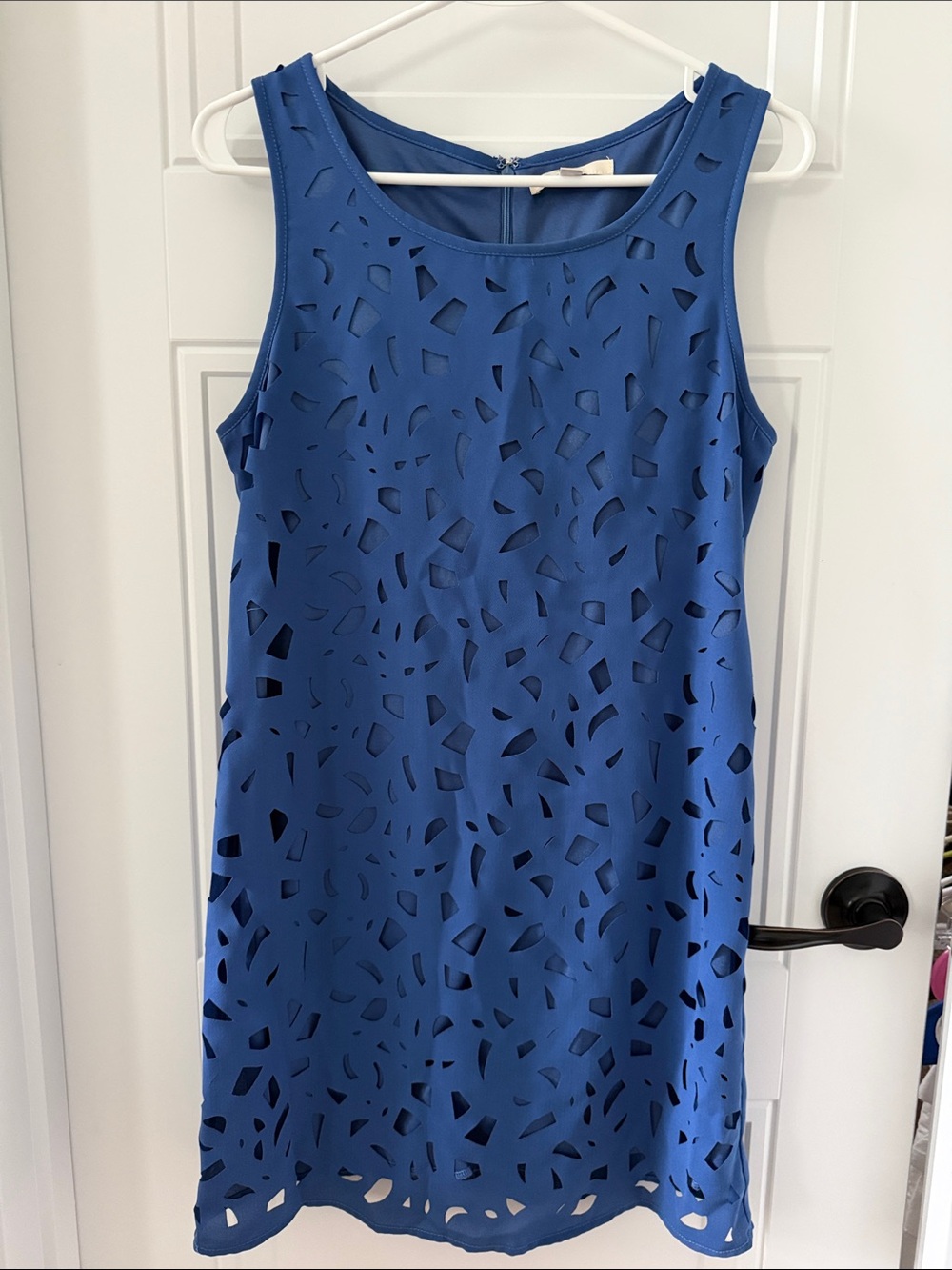 Ya Los Angeles Royal Blue Laser-Cut Sleeveless Shift Mini Dress